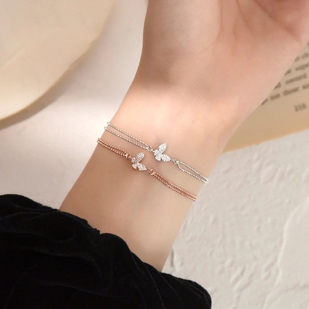 NEW 925 Silver Diamond Butterfly Bracelet E - Picture 2 of 7